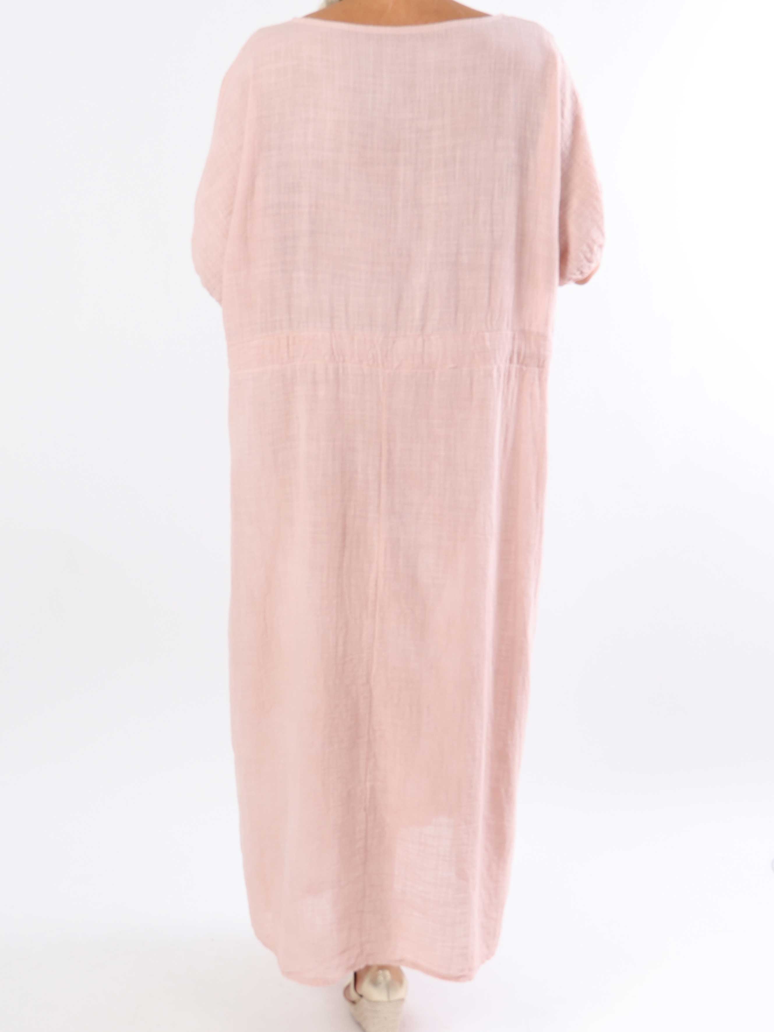 Agnete - Lang plus size kjole i bomuld med bindebånd